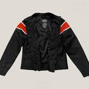 Harley-Davidson Black Nylon Racing Jacket | Orange Red Stripe 2007, M Vintage